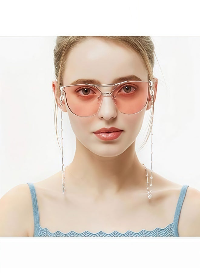 2 قطعة من سلاسل النظارات المزينة باللؤلؤ الذهبي والفضي، حبل نظارات شمسية عصري، قلادة لتثبيت النظارات القرائية، للاستخدام اليومي، السفر، الشاطئ، الحفلات، المكتب، النساء، الرجال - Image 3